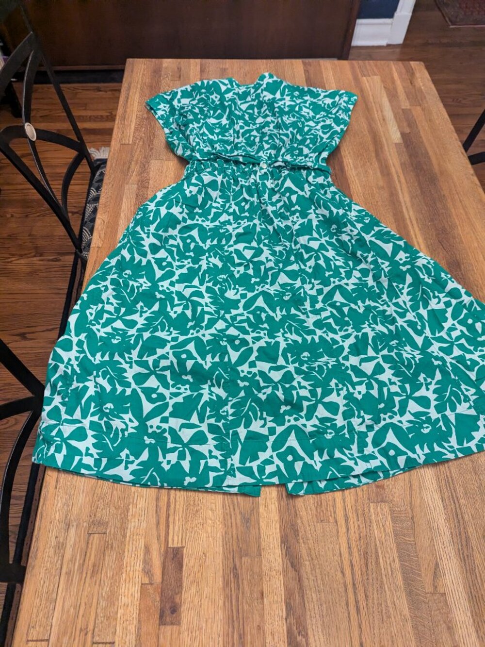 Chic Green and White Tropical Print POCKETS Safari Look Dress Free Assembly XL - Picture 10 of 10